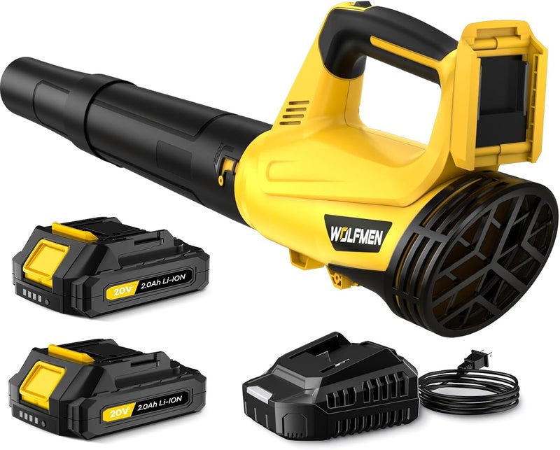 WOLFMEN Leaf Blower, Electric Cordless Leaf Blower with 2 Batteries and Charger, 2 Speed Mode, Lightweight Leaf Blowers for Blowing Leaves, Lawn Care, Patio Cleaning and Dust - Image 1